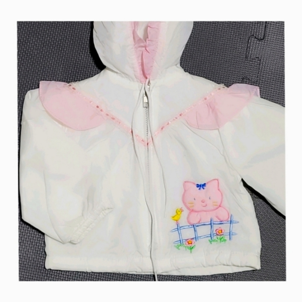 Tiny Tots Vintage Baby Girl Lightweight Jacket Pink White Kitten 6-9mo